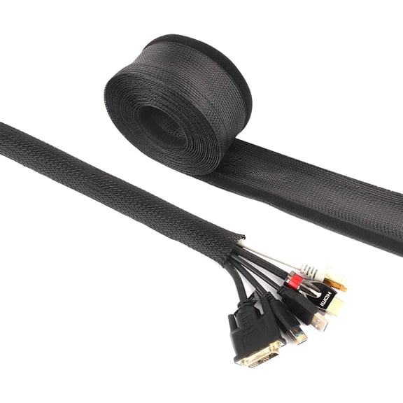 Maximm Self-Closing Cable Management Sleeve - 25 Foot - Braided Wire Loom - Cord Protector Sleeve