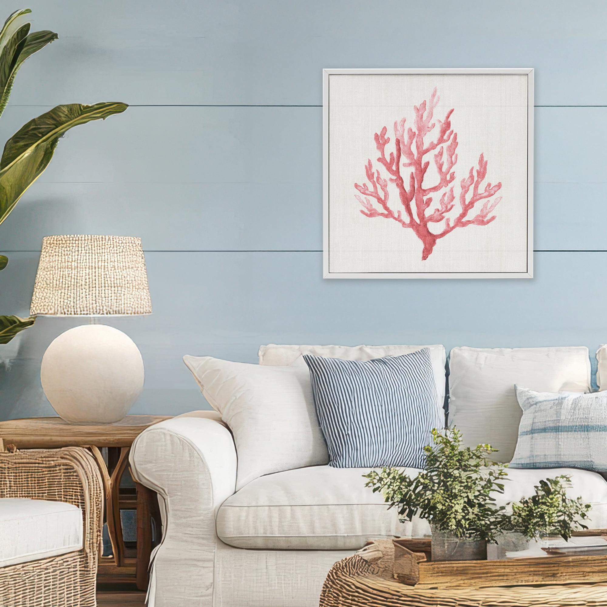 Stupell Industries Muted Pink Coral Branch White Framed Giclee Art, design by Janet Tava