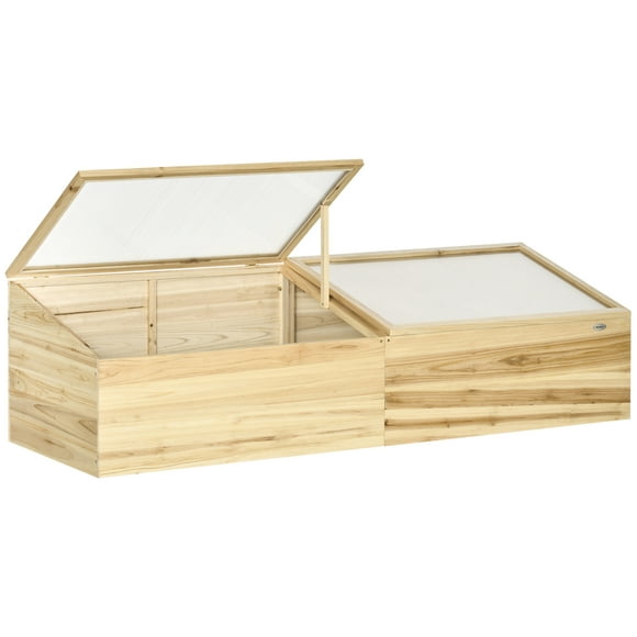 Outsunny Wooden Cold Frame with Openable Top, Mini Greenhouse, Natural