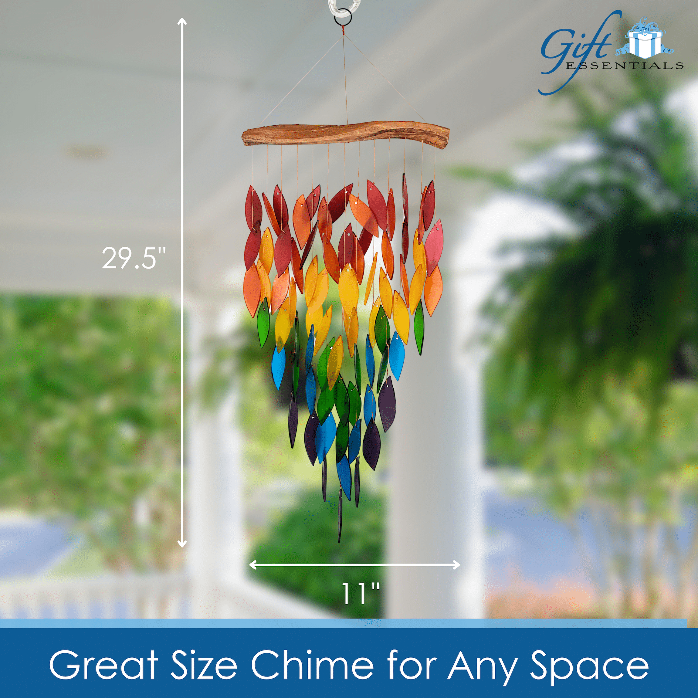 Blue Handworks Glass Wind Chime Deluxe Rainbow Waterfall Wind Chime for Outside