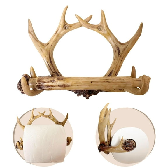 Faux Antler Wall Mounted Toilet Paper Holder - Vintage Rustic Deer Bathroom Decor for Lodge Cabin Style - Toilet Paper Roll Holder for Wall Mounting with Wilderness-Themed for Restrooms