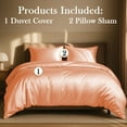 thumbnail image 3 of Amay Satin Silk King Duvet Cover Set (90"×104",Peach ) – Ultra-Soft, Wrinkle-Resistant – Ideal for Spacious Bedrooms, Couple Beds – 3-Piece Set, 3 of 5