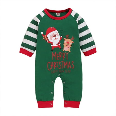 

Dadaria Baby Clothes 0M-24M Newborn Infant Baby Christmas Santa Cartoon Letter Print Romper Xmas Jumpsuit Green 70 Baby