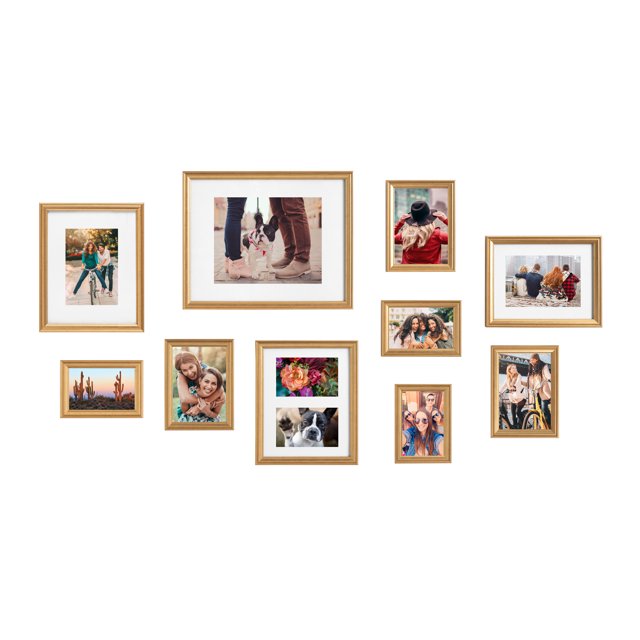Kate and Laurel Adlynn Ensemble de Cadres Photo, Ensemble de 10, Tailles Variables, Or, Traditional Glam Frame Collection pour Mur