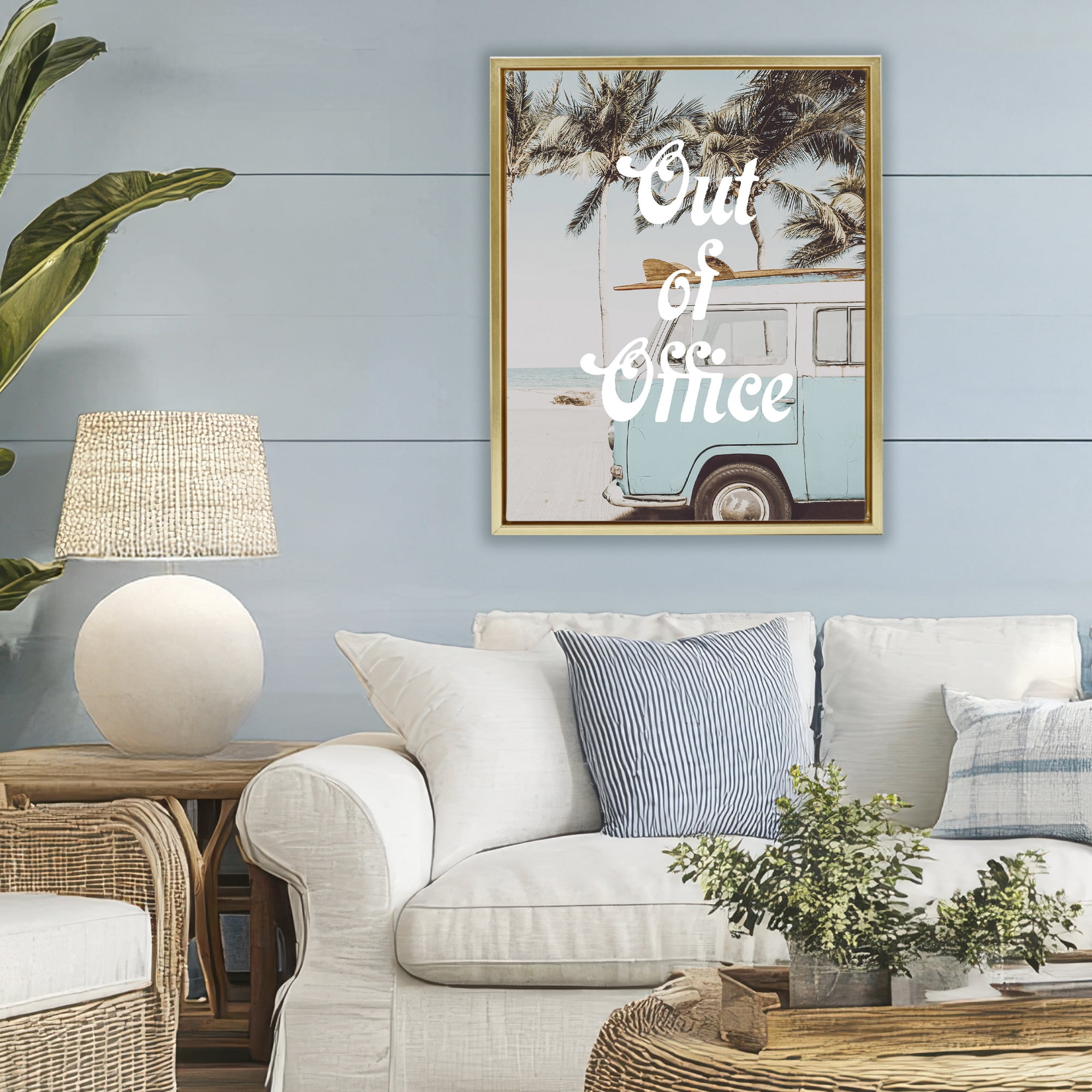 Stupell Industries Retro Out Of Office Beach Gold Framed Floater Canvas Wall Art, design by Lil' Rue