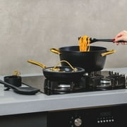 Thyme & Table 12-Piece Non-Stick Signature Ribbed Cookware Set, Non-Toxic Pots and Pans Set - Black & Gold