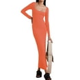 thumbnail image 3 of Xuanfei Women Solid Color Square Neck Long Sleeve High Waist Maxi Dress, 3 of 5