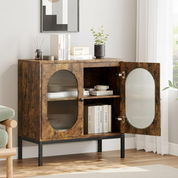 Yeshouse aparador independiente de 79 cm de ancho con puerta de cristal, estante ajustable y patas resistentes, almacenamiento compacto para cocina, pasillo o sala de estar, diseño moderno y funcional