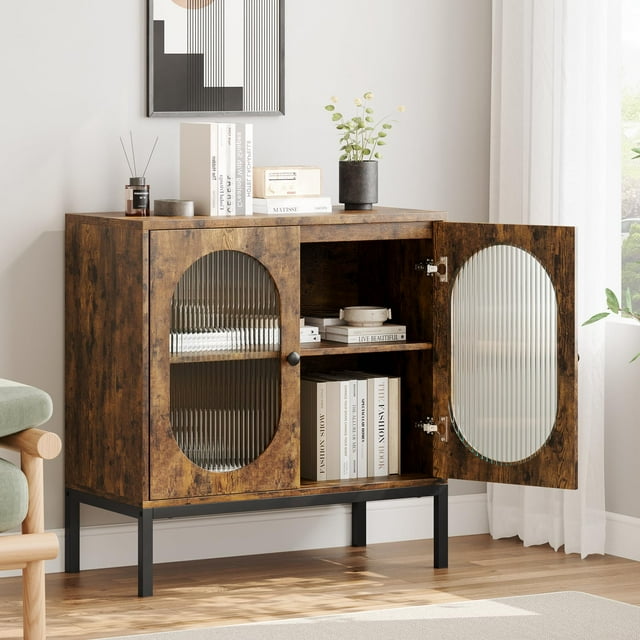 Yiwa Buffet Autoportant, Bahut-Vaisselier, Table Console de 31 Pouces de Large avec Porte en Verre, Tablette Ajustable et Pieds Robustes, Rangement Gain de Place pour Cuisine, Couloir Ou Salon