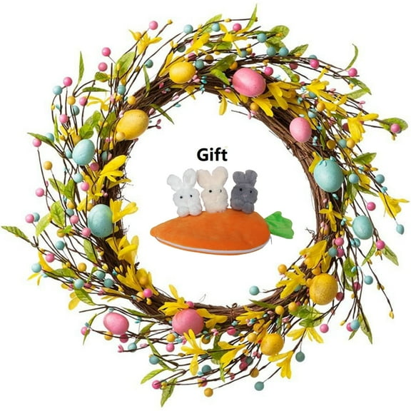 2PCS, Easter Bunny Wreath for Front Door,Easter Wreaths Artificial Easter Egg Rabbit Garland,Easter Decor,13.7x11.8inch
