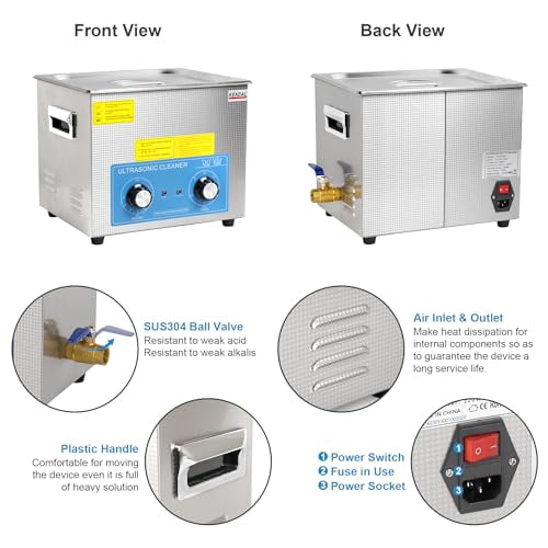 Kendal Commercial Grade 240watts 9L Ultrasonic Cleaner 40kHz with Knobs Timer&Heater Cleaning Machine, for Watch Instruments Industrial Parts Excellent Cleaner Solution