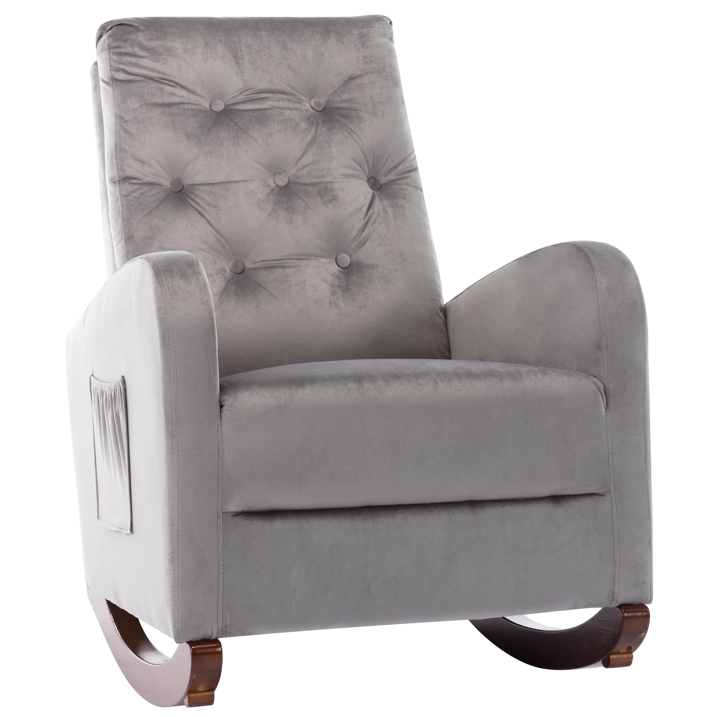 Glavbiku Modern Baby Room High Back Rocking Nursery Chair,Comfortable Rocker Armchair,Gray