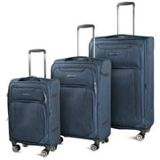 Cantor Ultra Lightweight Softside Luggage with Spinner Wheels, Set of 3, Navy - Expandable Suitcase with Retractable Handle and ID Tag, and Interlocking Zippers with TSA Lock