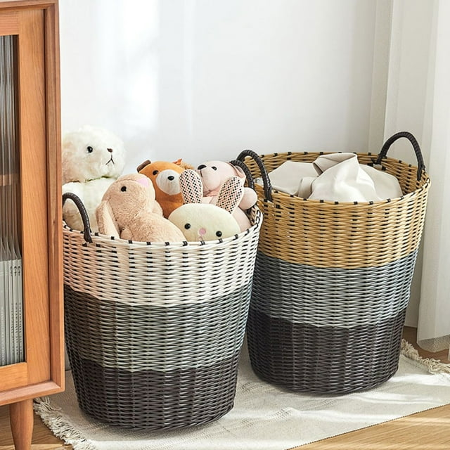Xihbxyly Cesta para La Ropa Sucia, Elegante Diseño Tejido Multicolor, Material Plástico Duradero, Versátil Caja de Almacenamiento, Organizador para El Hogar, Dormitorio, Baño, Sala de Estar, Tamaño 4