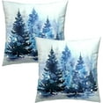 thumbnail image 2 of Christmas Throw Pillow Covers 18x18 Set of 2, Rustic Winter Blue Trees Snows Pine Forest Farmhouse Decorative Pillow Cases Cotton Cushion Cover for Home Sofa Couch Decor, 2 of 4