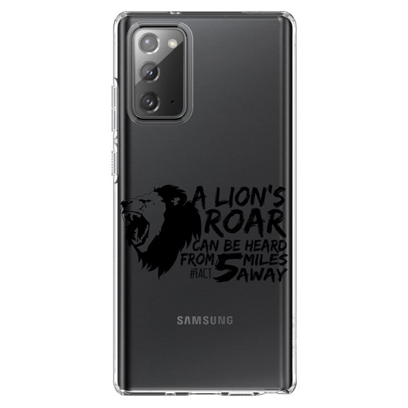 DistinctInk Clear Shockproof Hybrid Case for Samsung Galaxy Note 20 (6.7" Screen) - TPU Bumper Acrylic Back Tempered Glass Screen Protector - Lion's Roar Can Be Heard 5 Miles Away