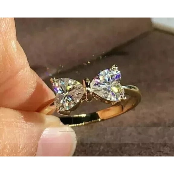 2Ct Heart Cut Simulated Diamond Women's Engagement Bow Gift Ring 14K Yellow Gold Plated