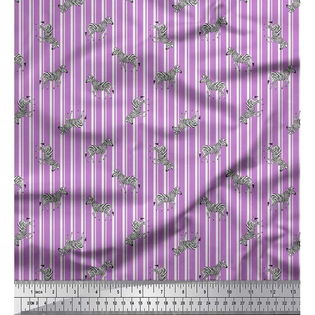 Soimoi Purple polyester Crepe Fabric Stripe & Wild Animal Print Fabric by The Yard 52 Inch Wide