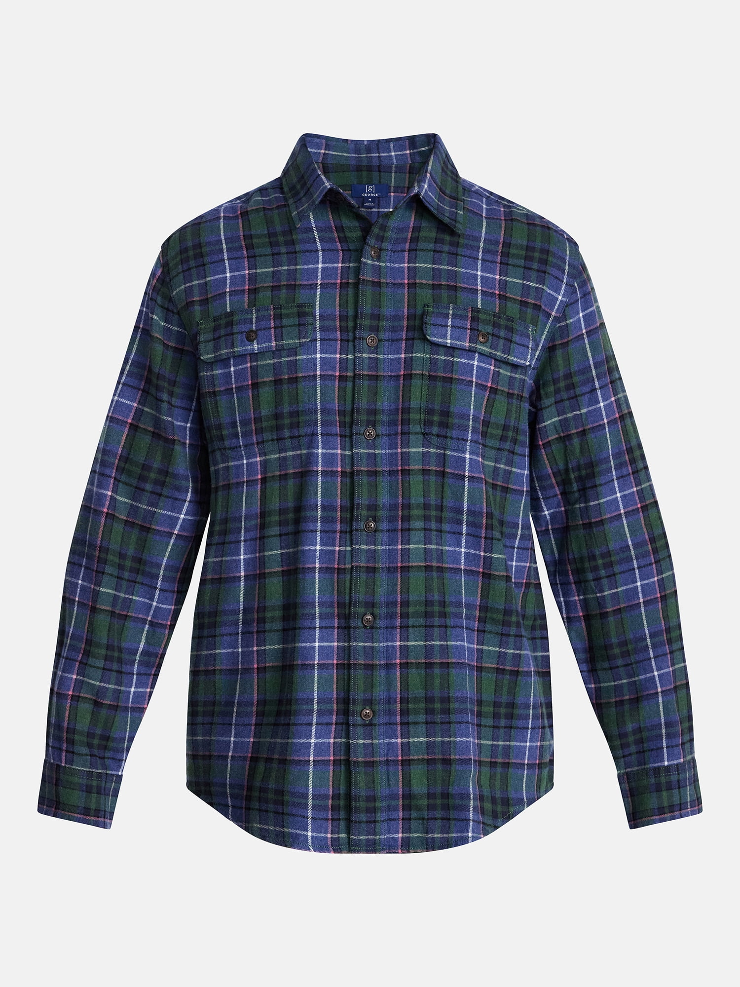 George Men's and Big Men's 100% Cotton Plaid Flannel Shirt with Long Sleeves, Sizes XS-3XL, 2XB-5XB & Tall XLT-3XLT