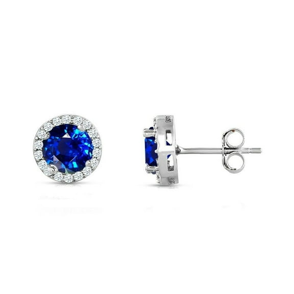 3.00Ct Round Cut Lab Created Sapphire & Diamond Halo Stud Earrings 14K White Gold Plated Silver