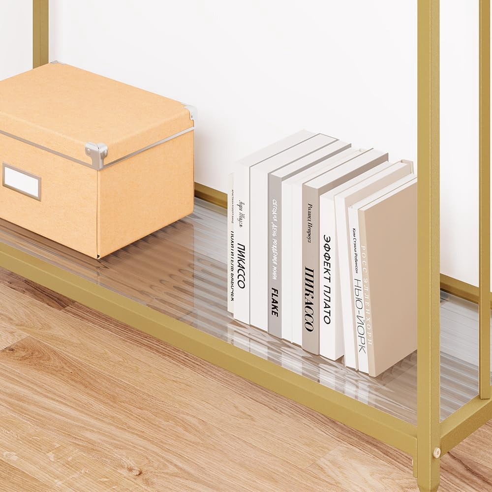 Console Table, Sofa Tables Narrow Entryway Table with Glass Shelf and Metal Frame, 33.5" Behind Couch Table Industrial Hallway Table for Living Room, Foyer, Bedroom, Modern Gold