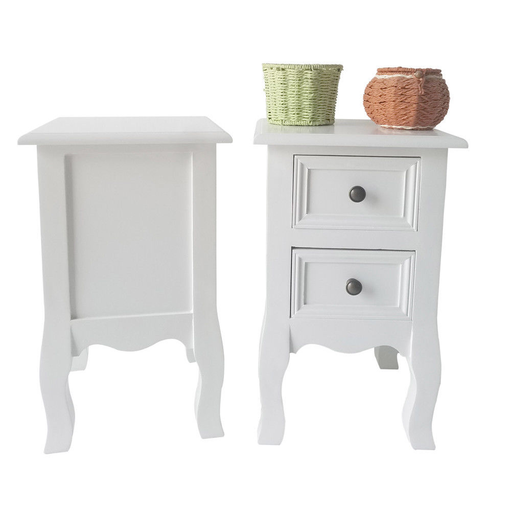 Zimtown Set Of 2 Retro White Wood Bedside Nightstand Bedside Table End Side Table With 2 Drawers Bedroom Organizer Furniture Walmart Com Walmart Com