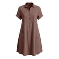thumbnail image 4 of Womens Casual Button Down Dress, Loose Flowy Short Sleeve Tunic Dress, Elegant Work Office Vacation Dress with Pockets, S-2XL, 4 of 6
