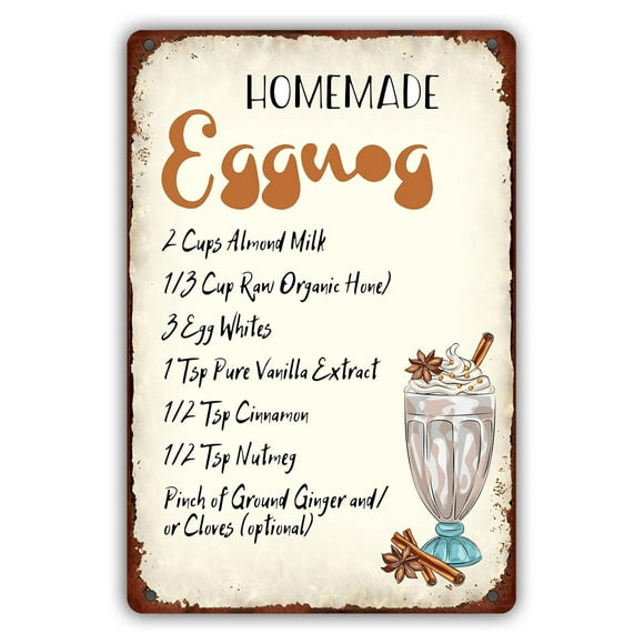 Homemade Eggnog Christmas Metal Sign Retro Vintage Decor for Home Cafe Bar Coffee Shop Wall Decor 8x12 inch