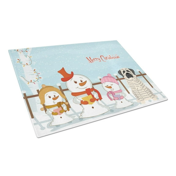 Caroline's Treasures Merry Christmas Carolers Mastiff Brindle White Glass Cutting Board Large