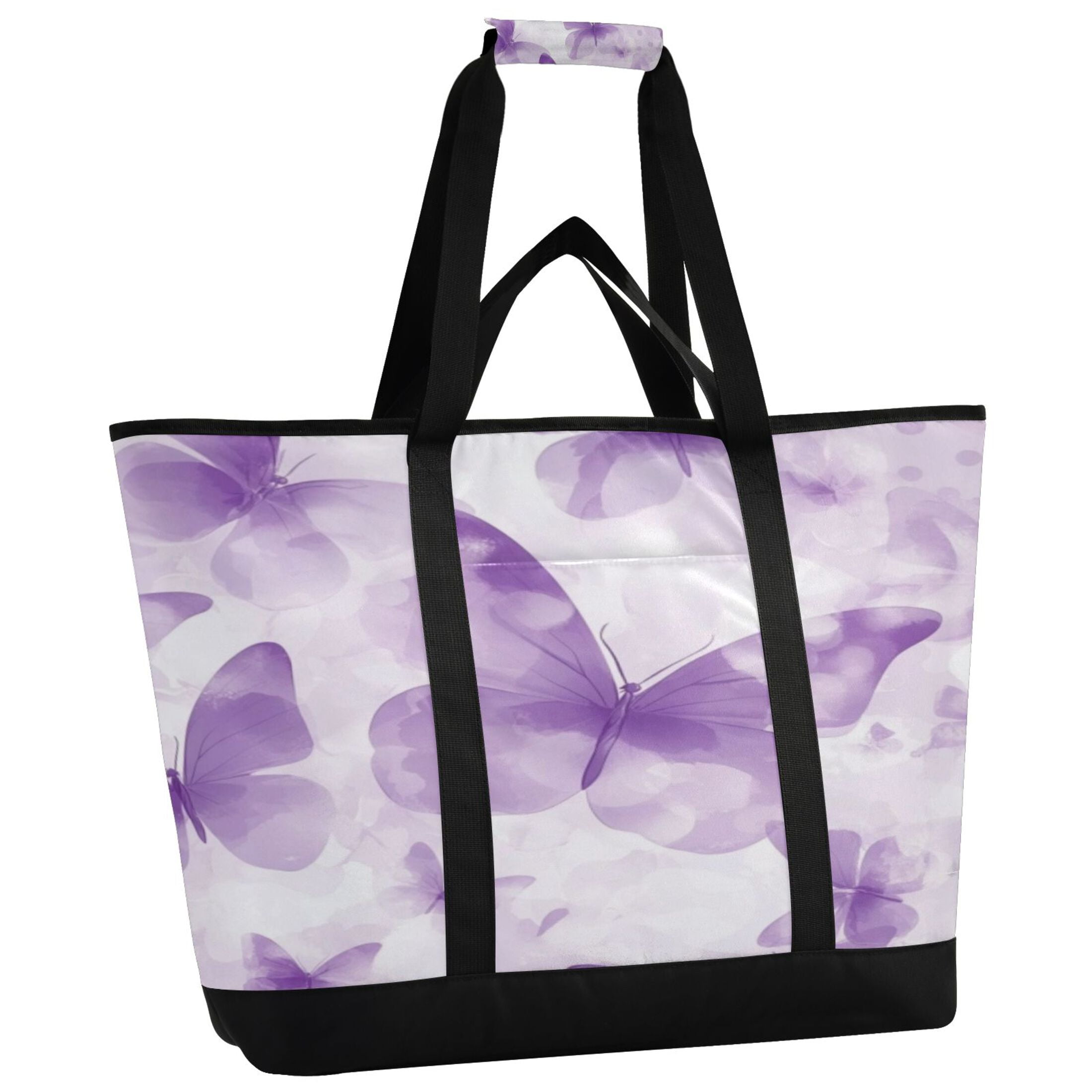 Large Hand-held Ice Pack Picnic Bag Insulation and Refrigeration Suitable for Shopping Picnics and Camping Pretty Big Purple Butterfly