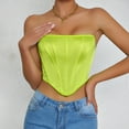 thumbnail image 2 of JGGSPWM Women Solid Satin Tank Tops Bandeau Vest Off the Shoulder Tees Dressy Y2k Crop Tshirts Corset Tops Tops Sleeveless Shirts Yellow XS, 2 of 9