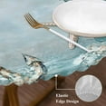 thumbnail image 4 of Blue Coastal Table Cloth, Round Fitted Tablecloths with Elastic Edge, Beach Nautical Anchor Starfish Botanical Wipeable Waterproof Table Cover for Kitchen Wedding 45-54 Inches, 4 of 4