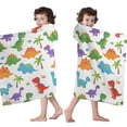 thumbnail image 4 of White Dinosaurs Colorful Species Palms Pattern Hooded Bath Towel，60"x35" for Ages 3 To 12 Kids, Quick Dry Lightweight Soft Microfiber Hood Beach Towel Cover Up for Kids, 4 of 7