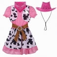 thumbnail image 6 of mgoYE Cowgirl for Girls Western Outfit Dress+ Cowgirl Hat + Square Towel for Halloween Western Dress Up(Hot Pink,6-7 Years), 6 of 7
