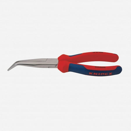 UPC: 0843221004637 | Knipex 3825200 Angled Long Nose Pliers without Cutter Comfort Grip 8 Inch