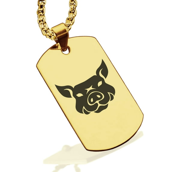 Stainless Steel Year of the Pig Zodiac Dog Tag Pendant Necklace