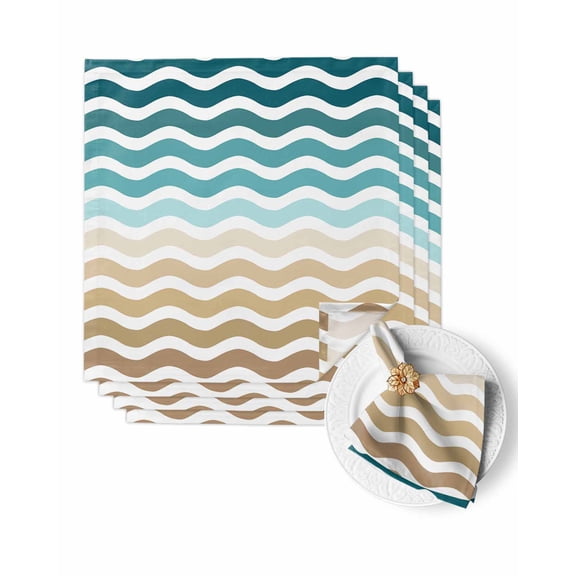 Cloth Napkins Modern Geometric Stripe Texture Washable Soft Kitchen Dinner Napkin Set of 4,Teal Khaki Color Gradient Art Reusable Cocktail Napkins for Wedding Holiday Party Event,20x20In