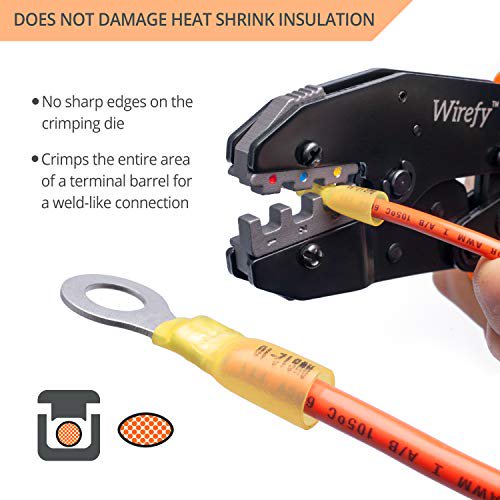 Crimping Tool For Heat Shrink Connectors - Ratcheting Wire Crimper - Crimping Pliers - Ratchet Terminal Crimper - Wire Crimp Tool by Wirefy