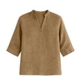 thumbnail image 6 of Favoffer Women Linen Blouses 3/4 Sleeve V Neck Pullover Solid Color Loose Fit Casual Spring Summer Tops for Outdoor Street Vacation Dating, 6 of 8
