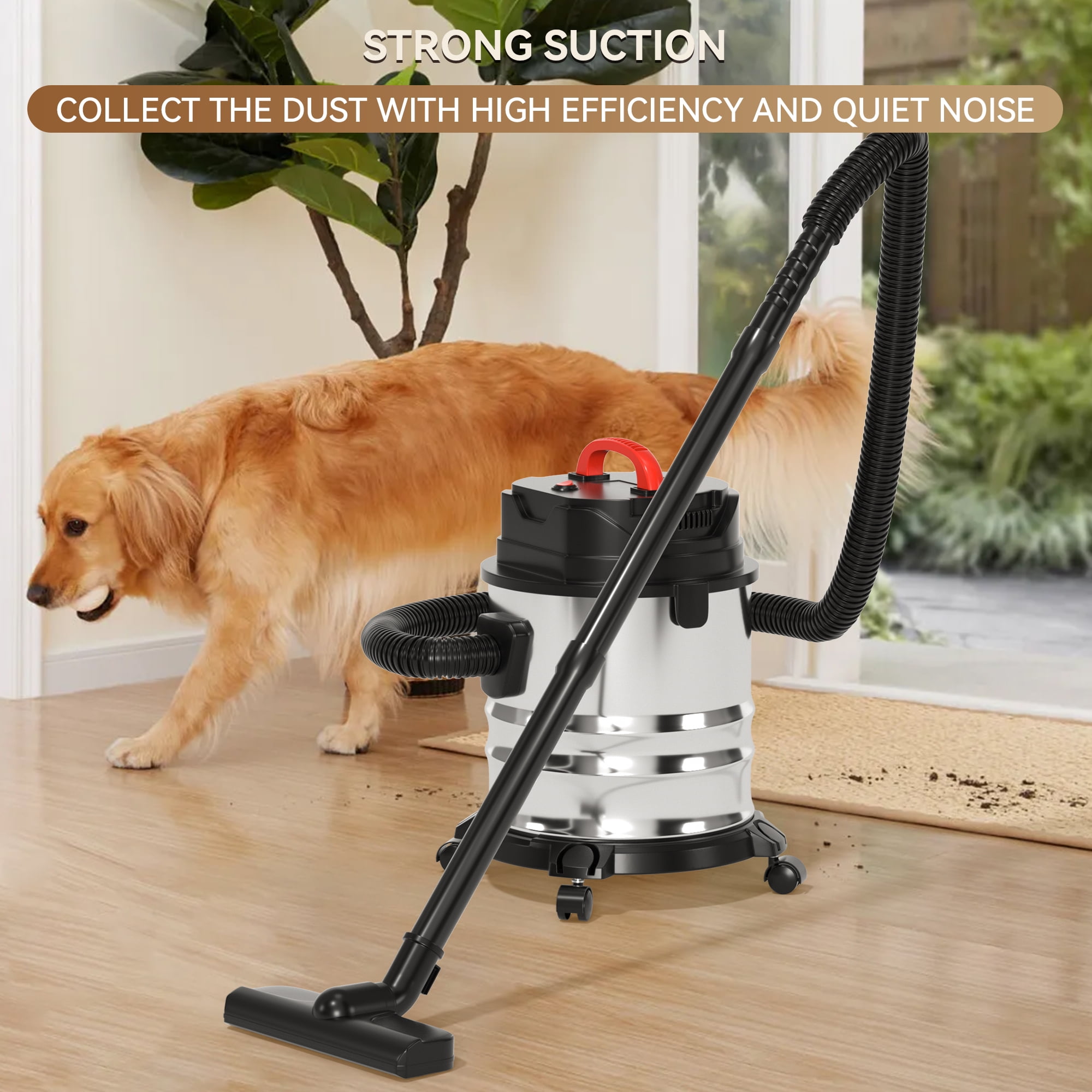 TOPTENG Wet Dry Vacuum Cleaner, 4.75 Gallon 1800W 6 HP Peak Stainless Steel Shop Vacuum Wet and Dry, with Filter and Attachments for House Garage Workshop Car
