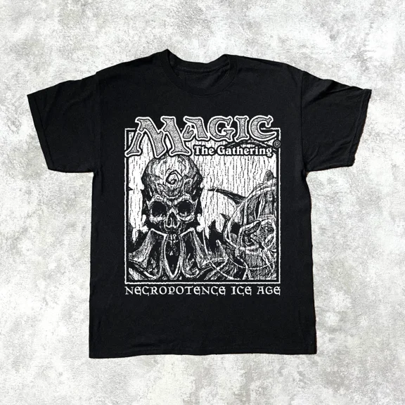 RARE MAGIC THE GVTHERING NECROPOTENCE ICE AGE BLACK T-SHIRT S-5XL