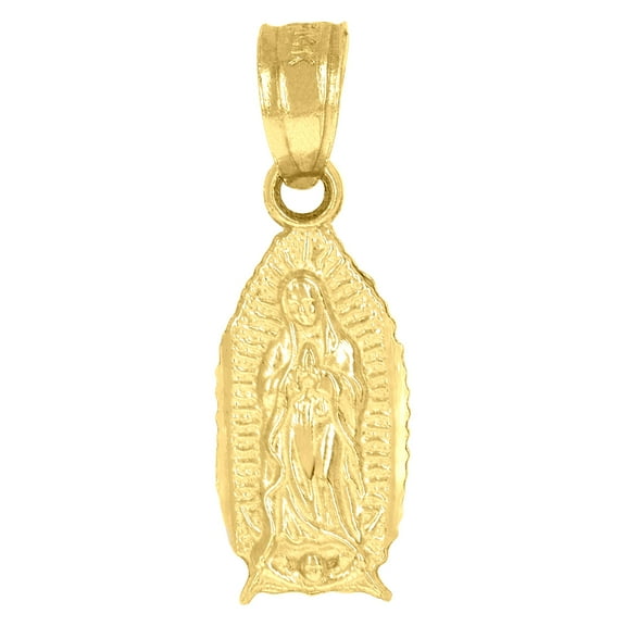 10k Yellow Gold Diamond-cut Unisex Mary Guadalupe Religious Charm Pendant for Men Women