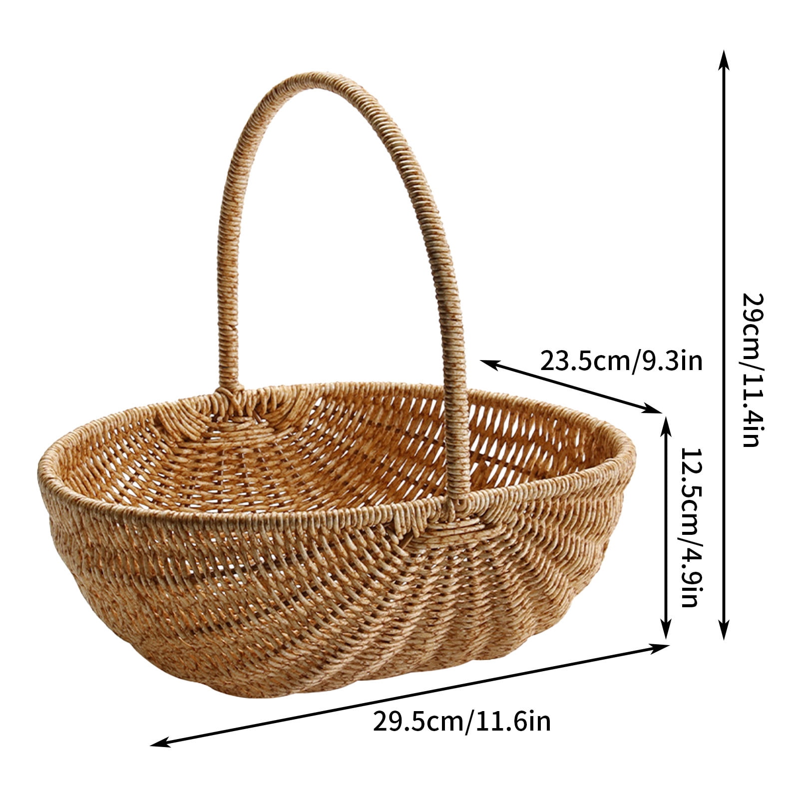 Fnyoxu Wicker Basket with Handle, Dark Brown Hand Woven Harvest Basket, Wicker Flower Basket for Storage, Picnics, Easter, Organizing
