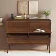 thumbnail image 4 of Queen Murphy Bed with Storage Drawer and Charging Station, USB Port, Solid Pine Cabinet Bedframe with Removable Nightstand Shelves, Chest Bed for Guest Room, Walnut, 4 of 10
