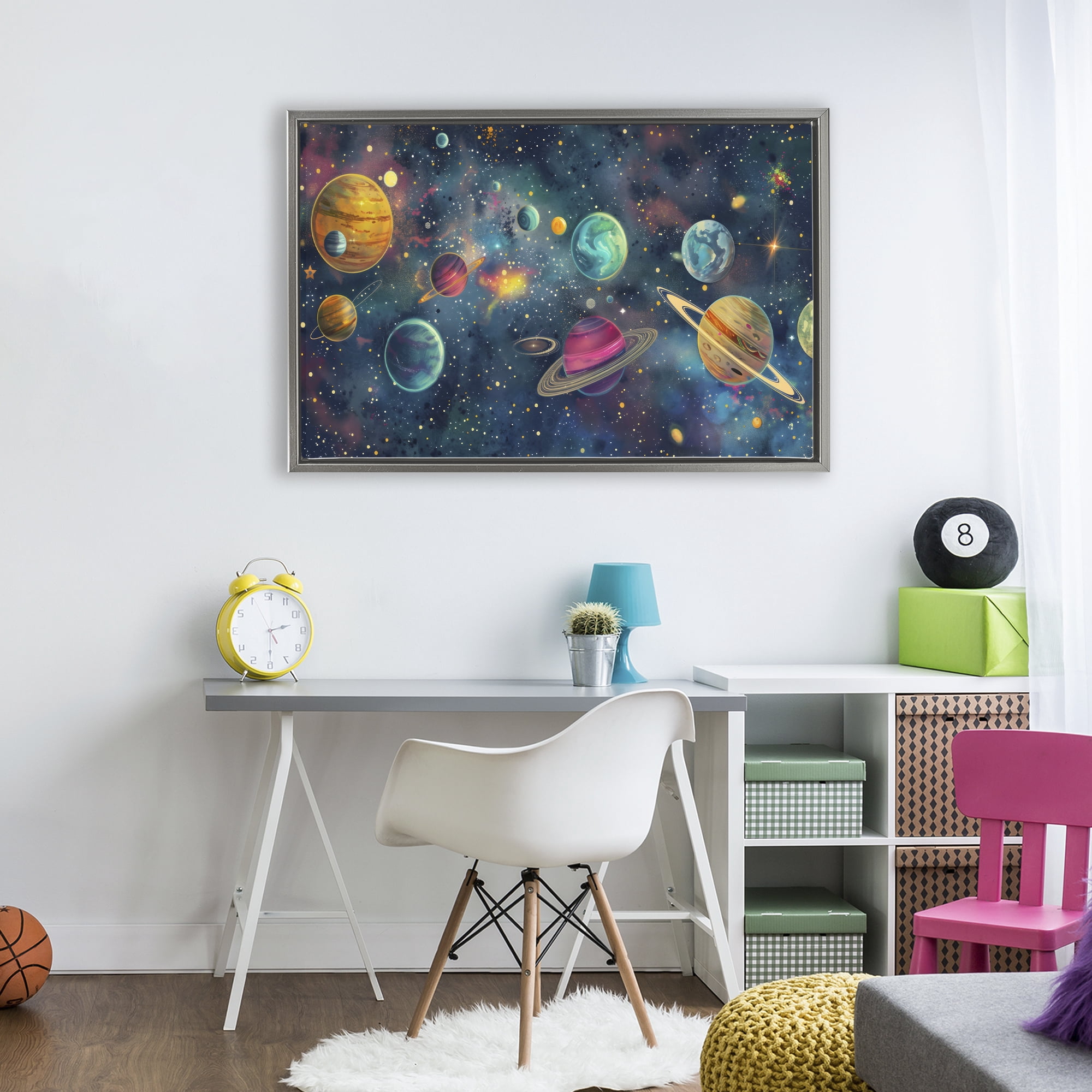 Stupell Industries Celestial Planetary Parade Gray Framed Floater Canvas Wall Art, design by Creative Studio