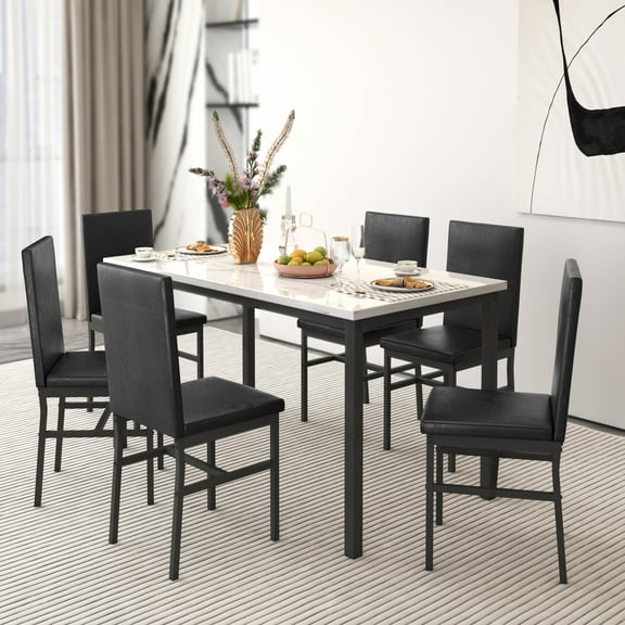 Segmart 7 Piece Modern Metal & MDF Dining Table Set, White/Black