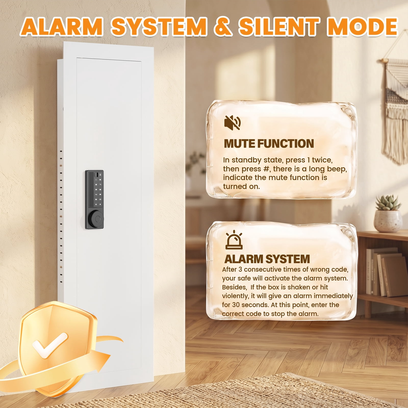 Kavey 47.24" Wall Safe, Digital Wall Gun Safe Between the Studs with Dual Alarm ＆ Mute Mode, Hidden Wall Safe with Adjustable Shelve, Magnetic Support & Key Hook