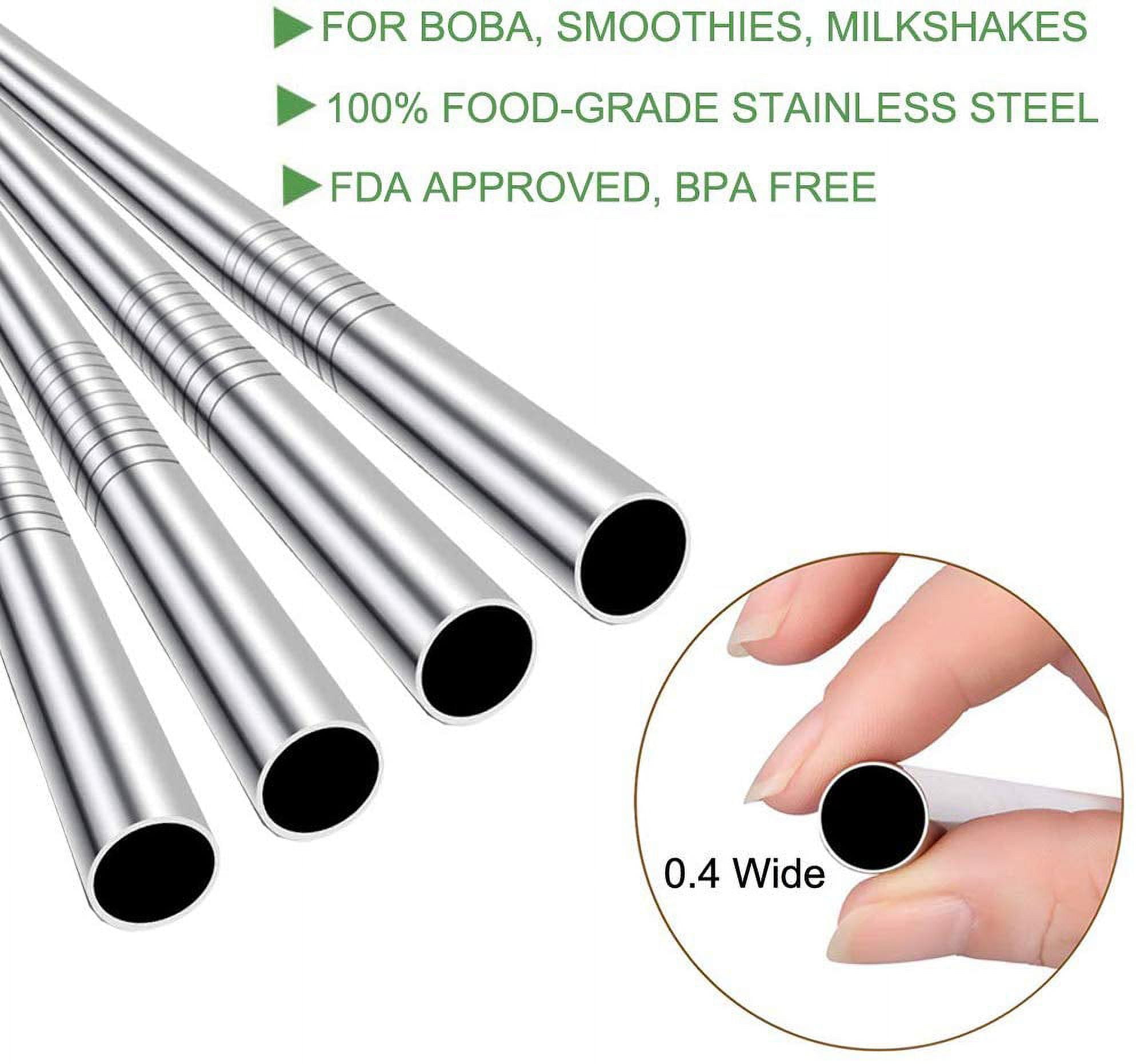 Vannise Stainless Steel Smoothie Straws, 0.4' Extra Wide Reusable Metal Drinking Straws for Milkshake, Boba, Smoothie, Beverage, Set of 4 with 1