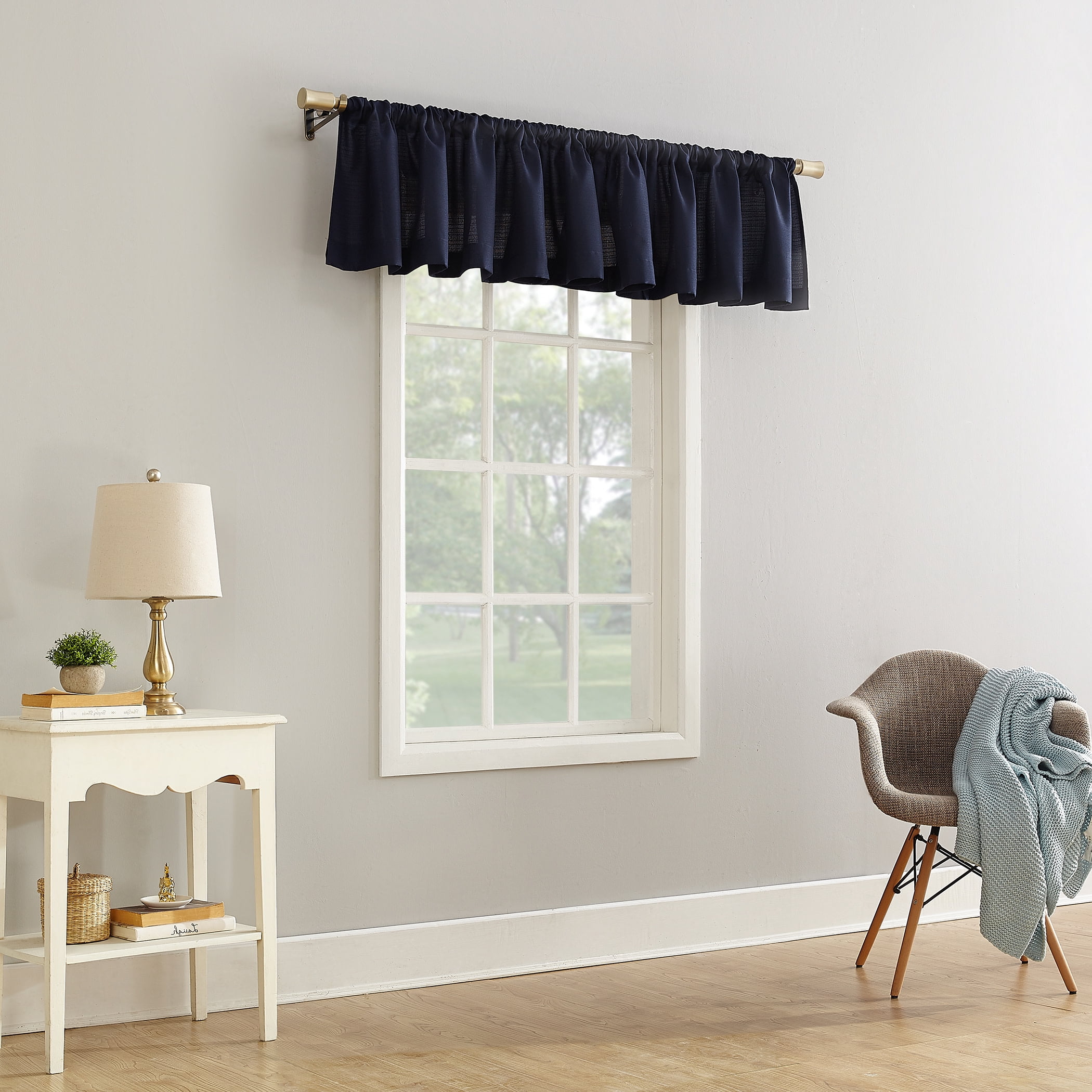 Mainstays Lauren Semi-Sheer Textured Solid Rod Pocket Curtain Valance, Navy, 56"W x 17"L
