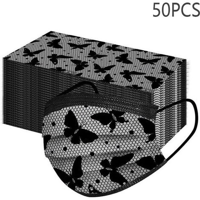Máscara desechable para adultos con estampado de encaje, máscara facial transpirable antipolvo con gancho para la oreja, máscara de buena comodidad, 50 unidades